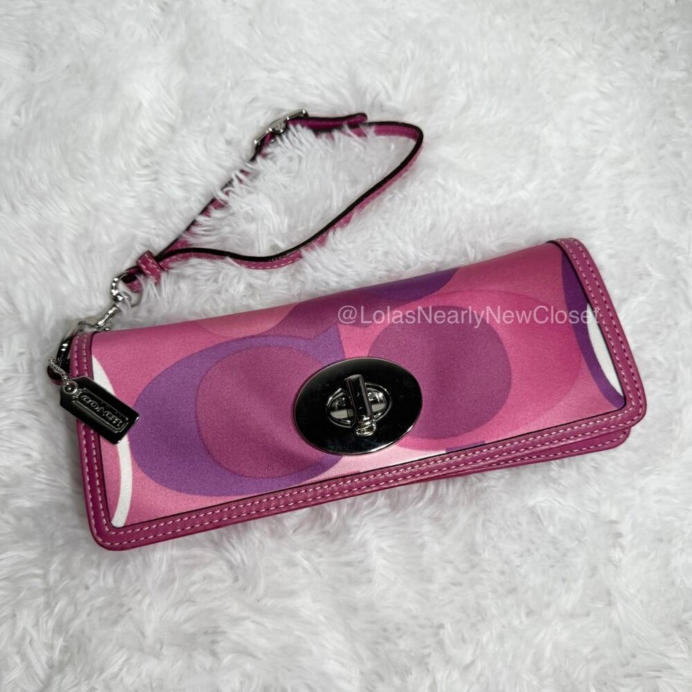 y2k Coach Pink Zoe Scarf Print Turn-Lock Wristlet